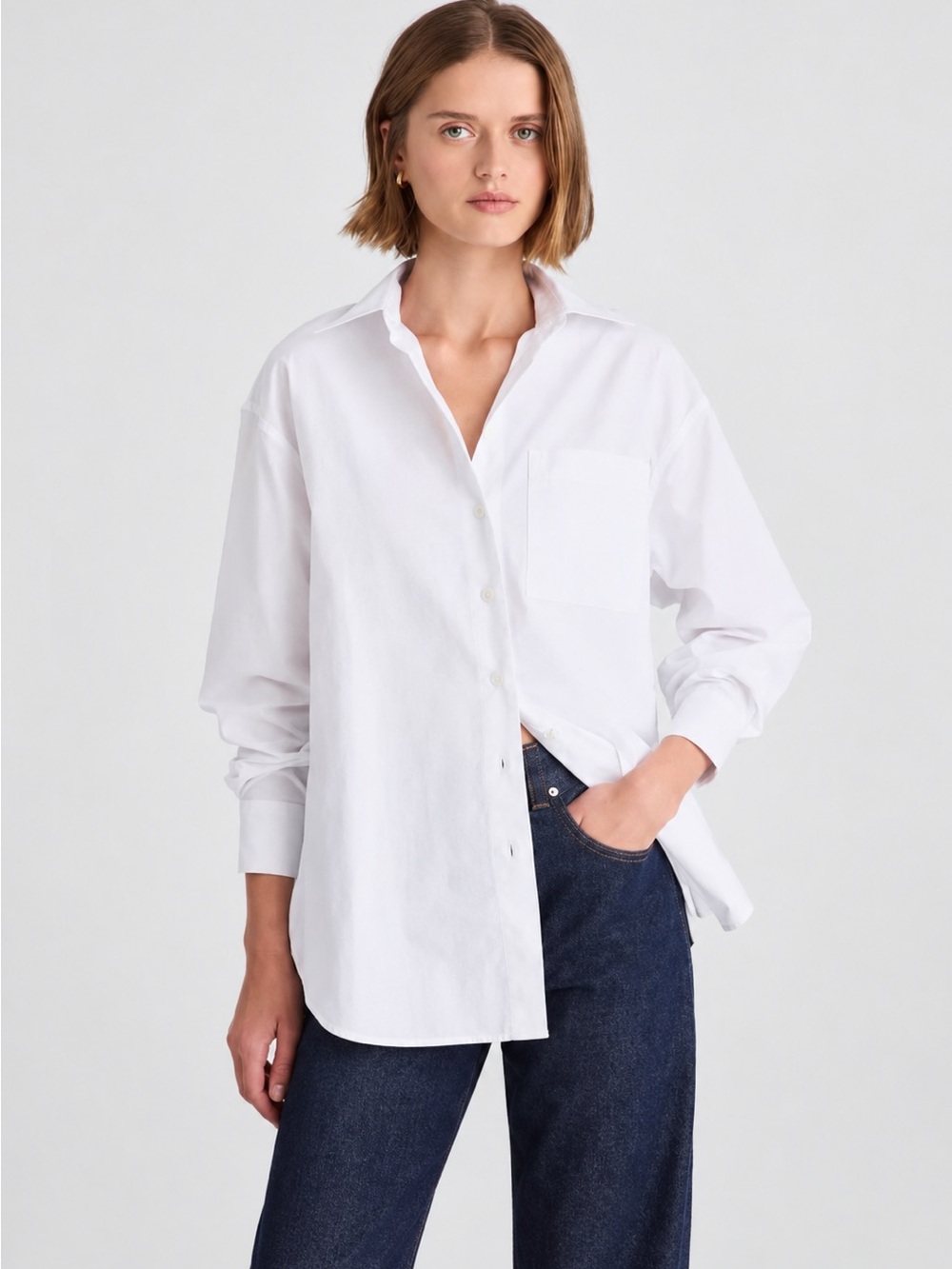 Madewell Women’s Oversized White Button Up Shirt Collared Classic Casual Small